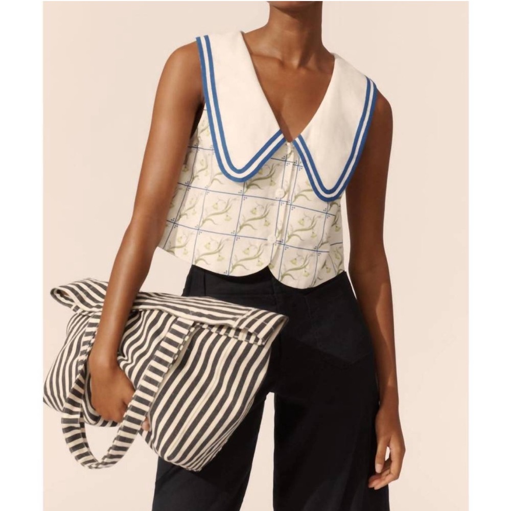 RACHEL ANTONOFF georgia linen blend collared top in buttercup tile